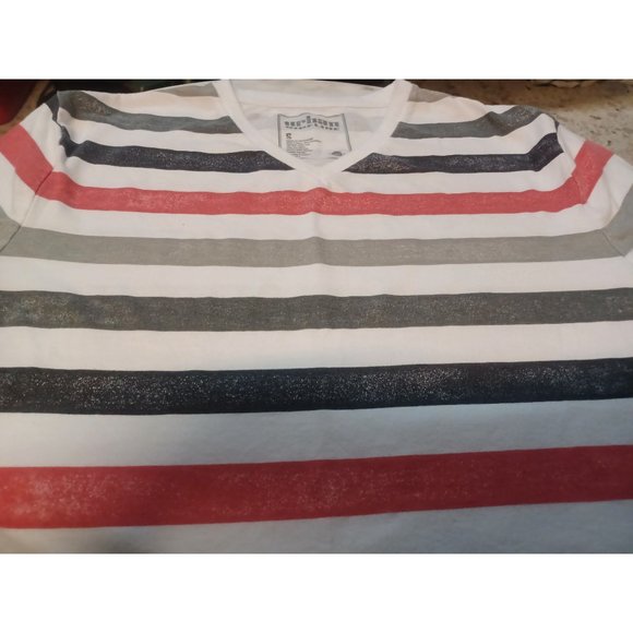 Urban Pipeline Men's StripedTee Short Sleeve Small White Gray Black Red - Picture 2 of 4